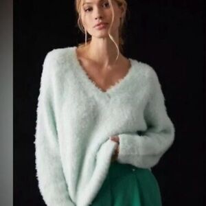 Anthropologie Soft Mint V-Neck Sweater